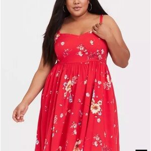 Torrid Red Floral Midi Dress sz 1
